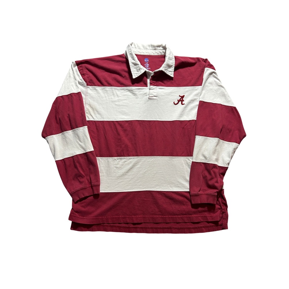 NCAA Alabama Crimson Tide Rugby Shirt Mens XL Red White Striped Long Sleeve